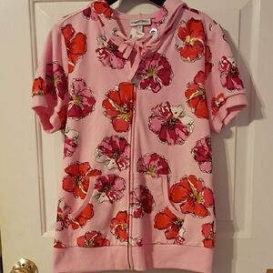 Girls Flowered Short Sleeve Hoodie Jacket